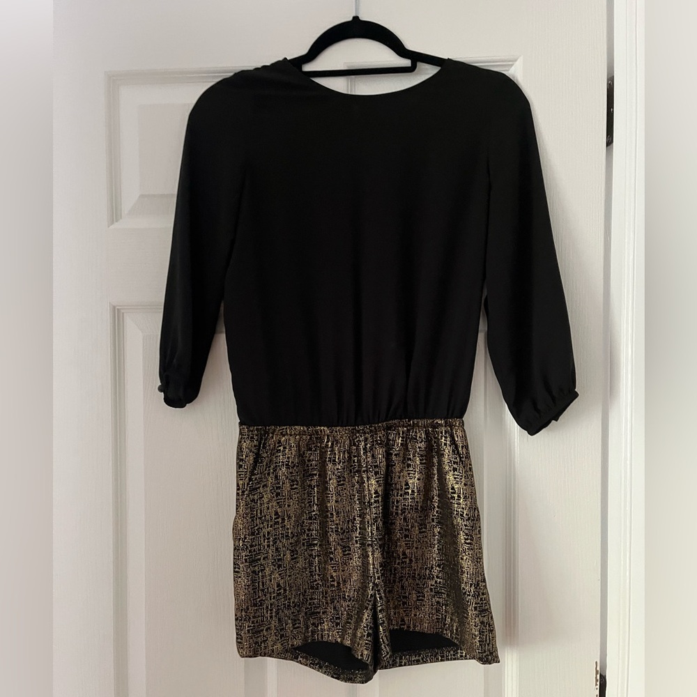 Black and Gold 3/4 Sleeve Romper